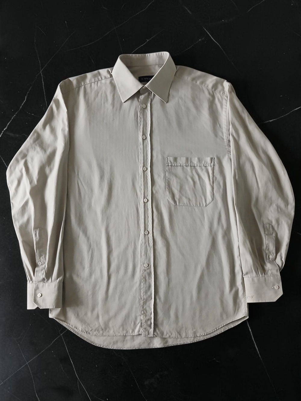 Canali 100% Cotton Vtg Y2K Button Down Shirt Size 41/16 Taupe Made in Italy 🇮🇹